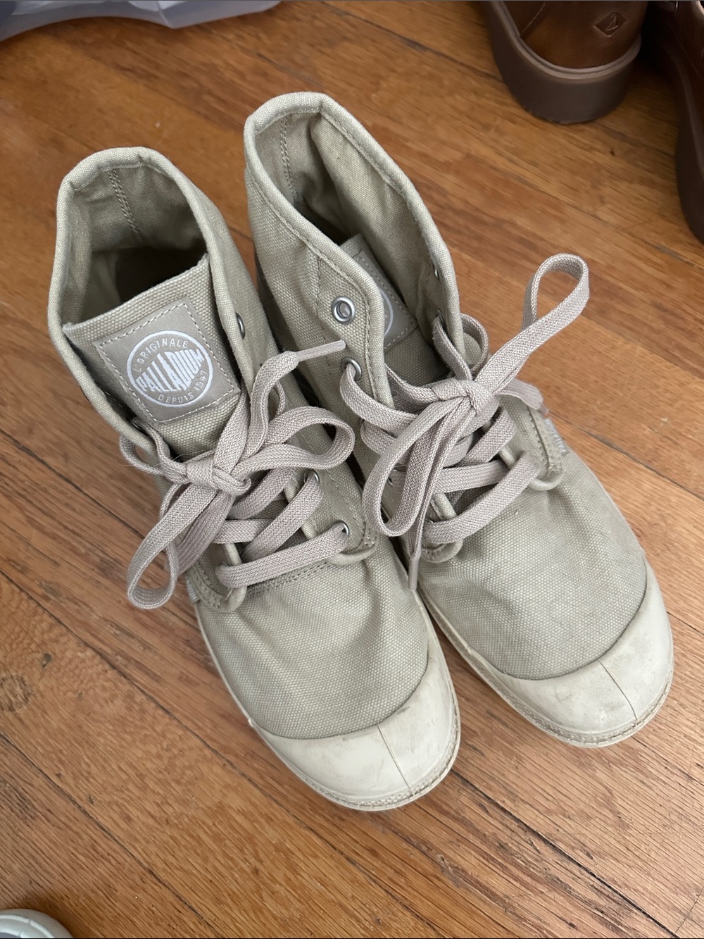 Palladium Beige Canvas High-Top Boots